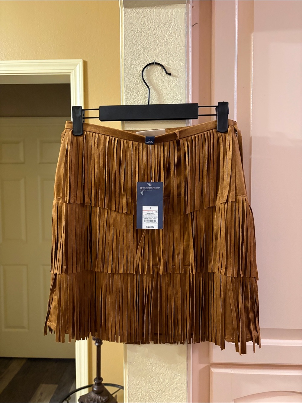 Universal Thread Cognac Fringe Tiered Mini Skirt